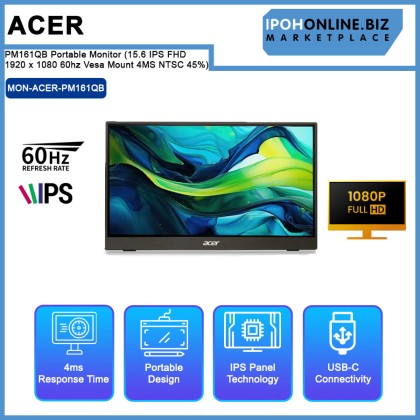 Acer PM161QB Portable Monitor (15.6"/ IPS/ FHD 1920 x 1080/ 60hz/ Vesa Mount/ 4MS/ NTSC 45%)